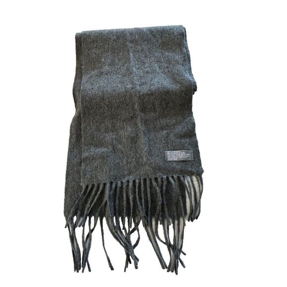 100% Cashmere Grey Fringed Scarf Unisex - Picture 1 of 5